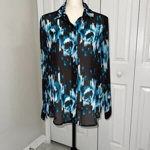 Derek Lam Aqua/Black Print Button Up Shirt - M